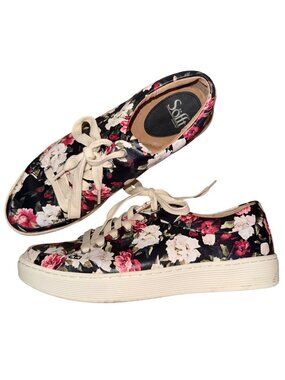 Söfft Womens Floral Lace-Up Sneakers Black/Multicolor Size 8.5 Cushioned Footbed